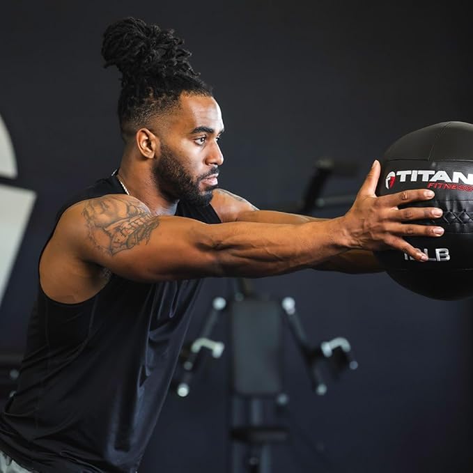 Titan Fitness 20 LB Composite Wall Ball, Soft Shell Poly-Composite Laminate Cross Texture Non-Slip Grip, Tight Stitching, Medicine Ball for Core, Full-Body, Functional Workouts, Exercise Ball