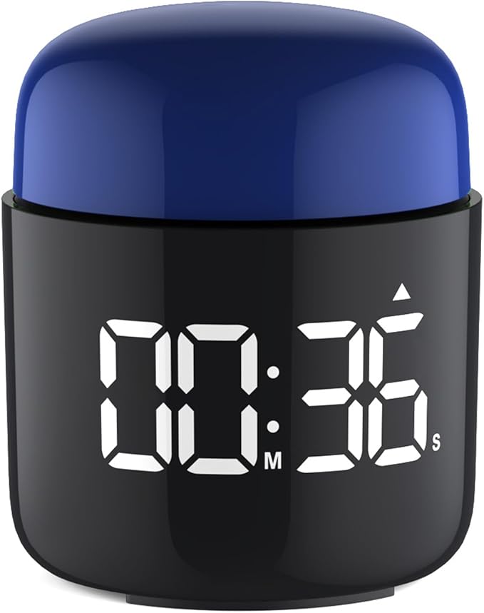 Large Display Digital Timer Stopwatch, Retro Manual Twist Table Count Down & Up Game Timer, Easy to use, Night Light Silent & Sound Timers for ADHD Study Work Kitchen Classroom Yoga Gym (Navy)