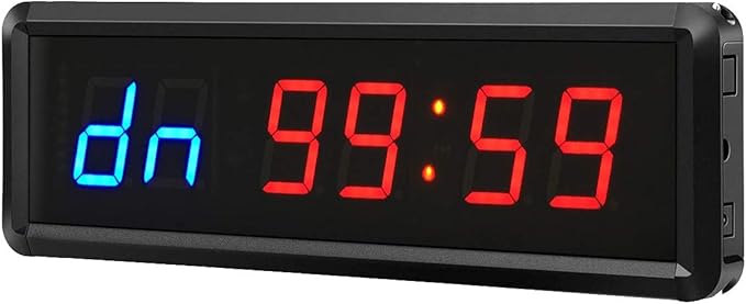 Gym Timer Clock Digital Interval Tabata Workouts Fitness Wall Small with Remote Home Garage Office Jujitsu School Referee Studio Church Service (Two Blue+Four Red 1.5")