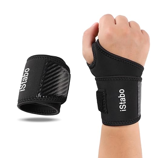 Compression Wrist Support Brace, Gym Ulnar Wrist Wraps for Weightlifting, Fitness, Tendonitis, Carpal Tunnel Arthritis, Pain Relief, Adjustable Carbon Fiber Pattern Neoprene Wrist Straps Fit Left or Right Hand