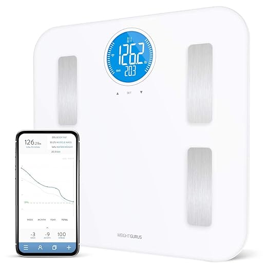 Greater Goods WiFi Bathroom Scale, Measures Weight, BMI, Body Fat, Muscle Mass, and Water Percentage, Upto 8 Users, 400 Ibs, White