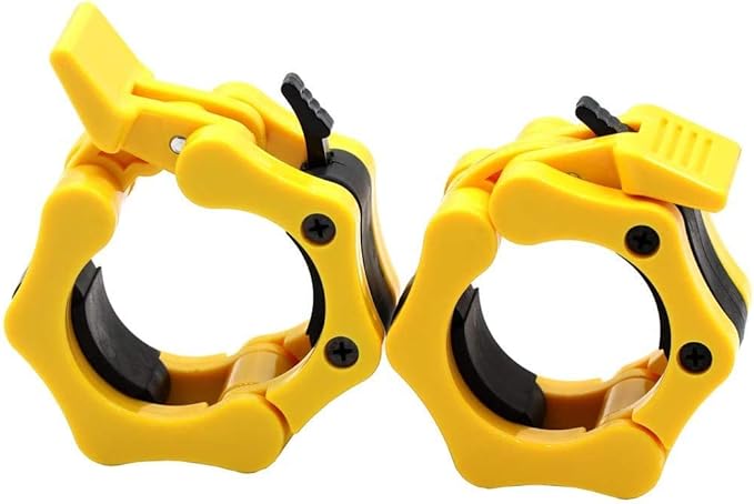 Barbell Clamps 2 inch, Heavy Duty Exercise Collars 2" Quick Release Pair of Locking Pro Olympic Weight Bar Plate Locks Collar Clips for Workout Weightlifting Fitness Training - Yellow