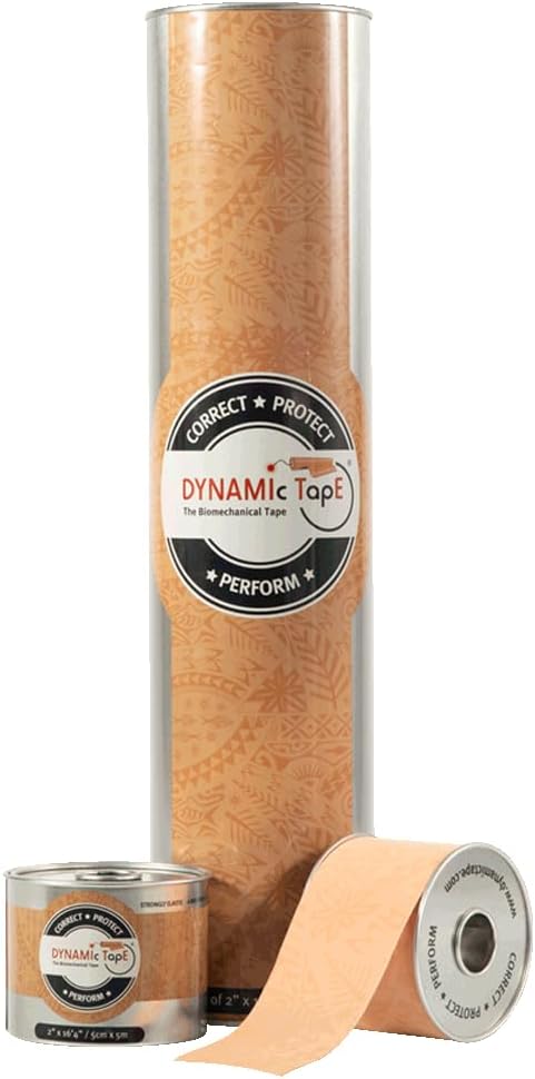 Dynamic Tape Original - Biomechanical Athletic Tape | 4 Way Stretch & Stronger Recoil Than Kinesiology Tape | Designed for Muscle & Joint Load Management | High-Load Sports (6pack - 2" Beige Roll)