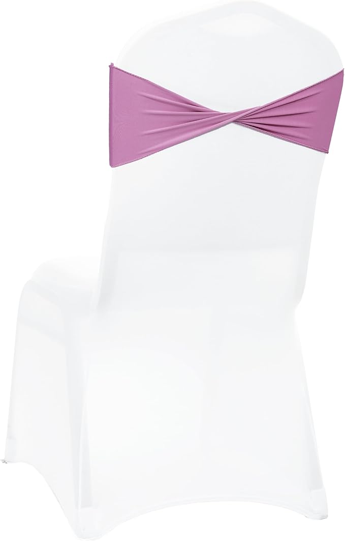 VDS Pack of 10 PCS | Dusty Pink | Spandex Chair Sashes Bows Without Buckle | Stretch Elastic Banquet Universal Folding Chair Band Tie with for Wedding Party Conference Celebration Event Decoration