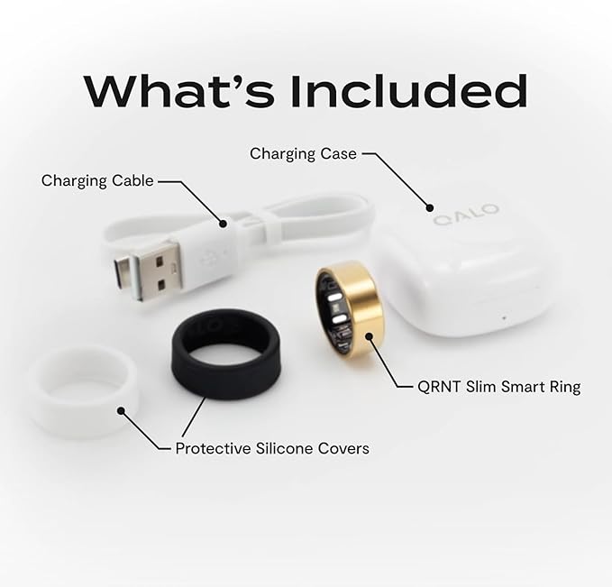 QALO QRNT Slim Smart Ring – Snug Fit – Size Up – Water-Resistant Titanium Fitness Tracker, Tracking for Sleep, Steps, HRV, Women’s Health, No Subscription Fee, iOS & Android Compatible (Gold, 12)