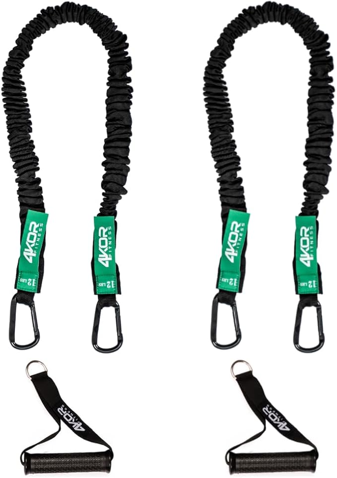 Resistance Cords - Shoulder and Core Resistance Bands - Perfect for Dynamic Warmups and Rehab - Deluxe Pair of 2 Black Cords and 2 Universal Handles - 4KOR Fitness