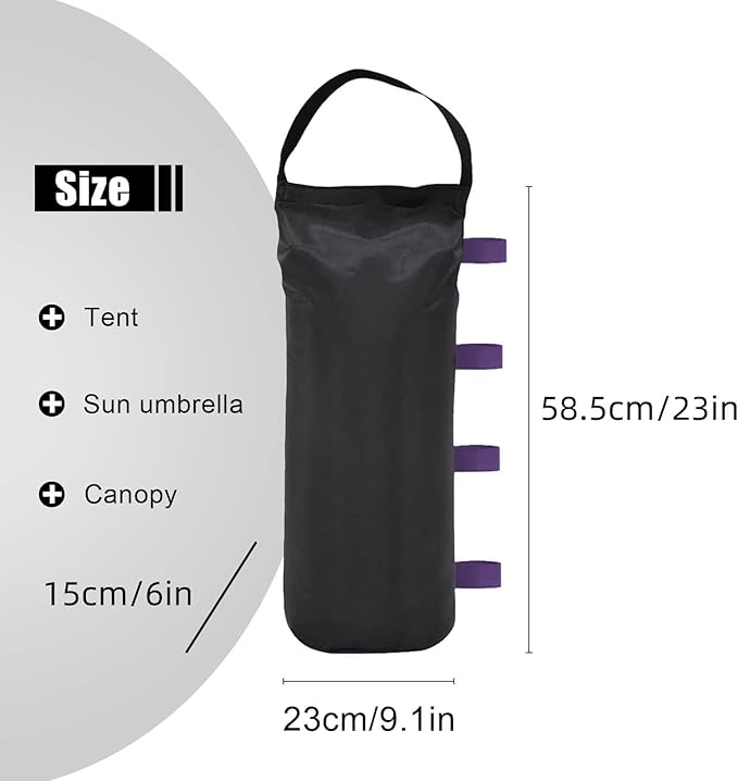 145 LBS Canopy Weights Sand Bags, 4-Pack Sand Bags for Weight Outdoor Advertising Tent Sunshade Fixed Windproof Pop up Canopy Tent Weights (Black-Purple Straps)