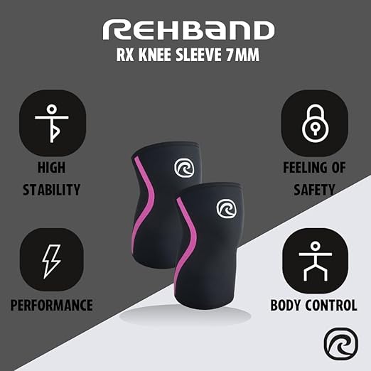 Rehband RX Knee Support for Strength Training & Fitness - 7mm Neoprene Knee Sleeve, Flexible & Non-Slip, Knee Sleeve for Men & Women, Colour:Black/Pink - 1 Pair, Size:Small