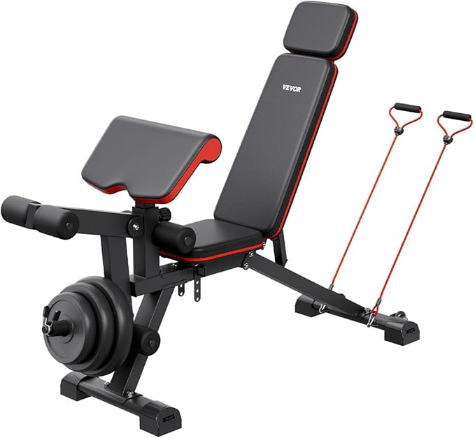 VEVOR Weight Bench, 800lbs/660lbs Adjustable Weight Bench Press for Full Body Workout, Exercise Sit-up Bench for Home Gym Strength Training, Multiple Functions, Fast Adjustment