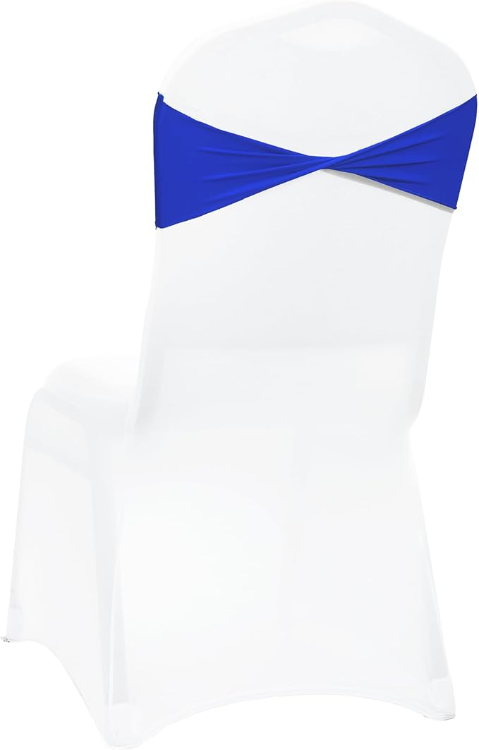 VDS Pack of 150 PCS | Royal Blue | Spandex Chair Sashes Bows Without Buckle | Stretch Elastic Banquet Universal Folding Chair Band Tie with for Wedding Party Conference Celebration Event Decoration