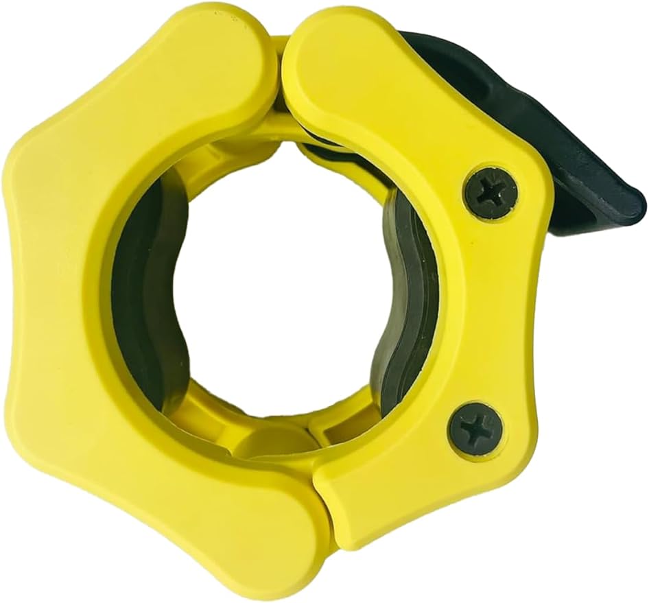 Olympic Barbell Clamps Collars Quick Release Pair Weight Clips for 2 inch Barbell (Yellow w/Black Lever)
