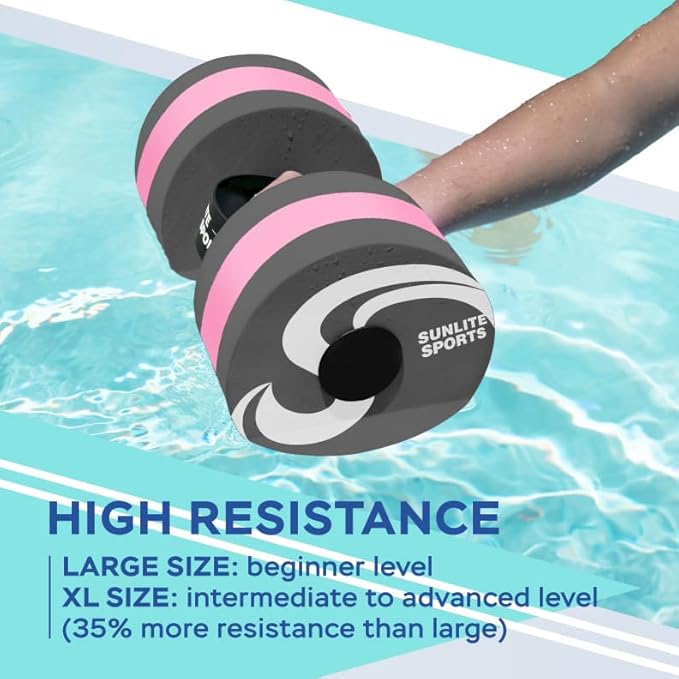 Sunlite Sports Water Weights Pool Exercise Dumbbells, Water Aerobic Equipment, High-Density EVA-Foam Dumbbell with Handle Strip, Aqua Therapy, Pool Fitness, Water Exercise, Set of 2