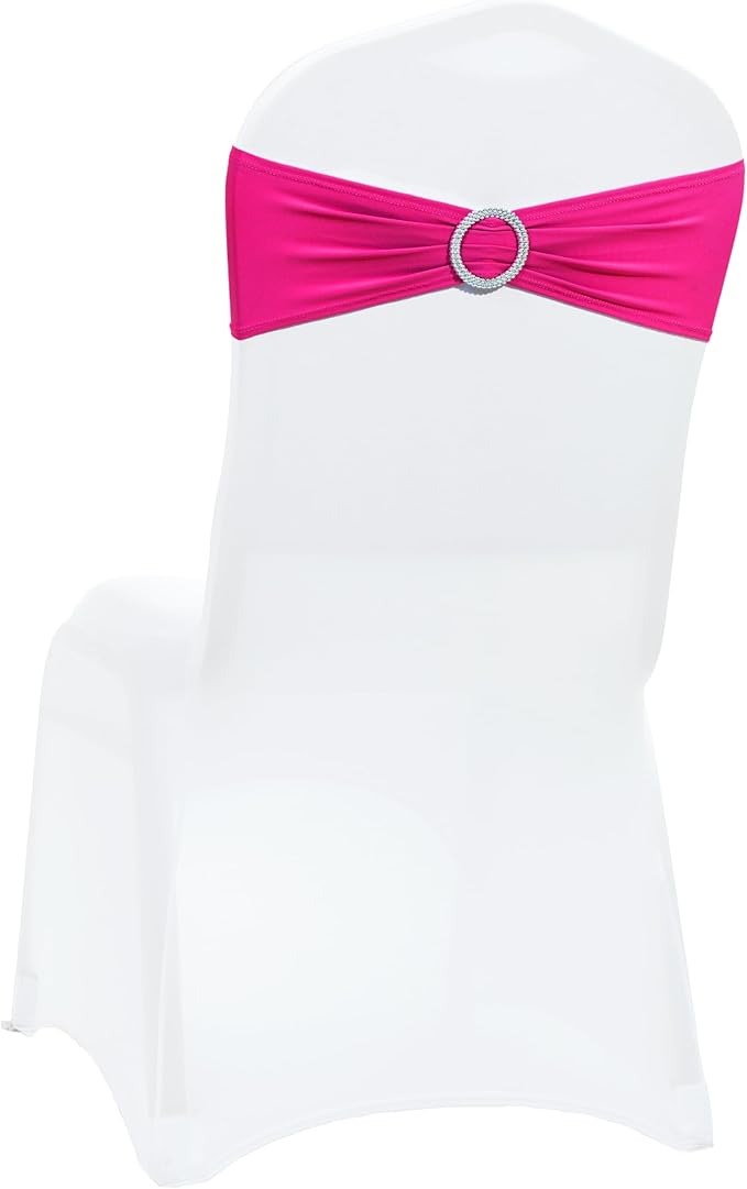 VDS - Magenta | Spandex Chair Sashes Bows | 50 PCS | Stretch Elastic Banquet Universal Folding Chair Band Tie with Silver Buckle Slider for Wedding Party Conference Celebration Event Decoration