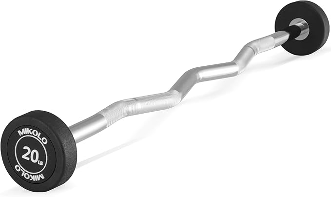 Mikolo Fixed Barbell, Pre-Loaded Weight EZ Curl Bar, PVC Barbell Weight Set for Strength Training and Weightlifting