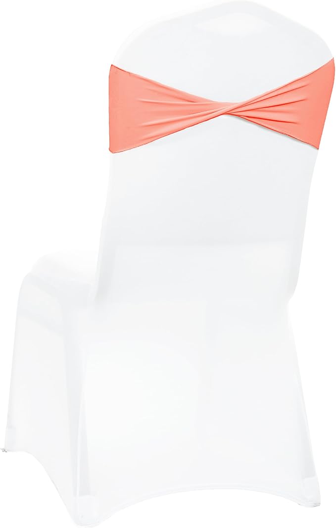 MDS Pack of 10 Spandex Chair Sashes Bows Elastic Stretch Dining Chair Bands Ties Without Slider Buckle Universal fits for Wedding Baby Shower Birthday Party Banquet Event Decoration - Peach