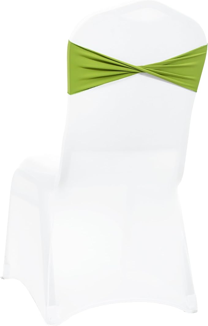 MDS Pack of 150 Spandex Chair Sashes Bows Elastic Stretch Dining Chair Bands Ties Without Slider Buckle Universal fits for Wedding Baby Shower Birthday Party Banquet Event Decoration - Apple Green
