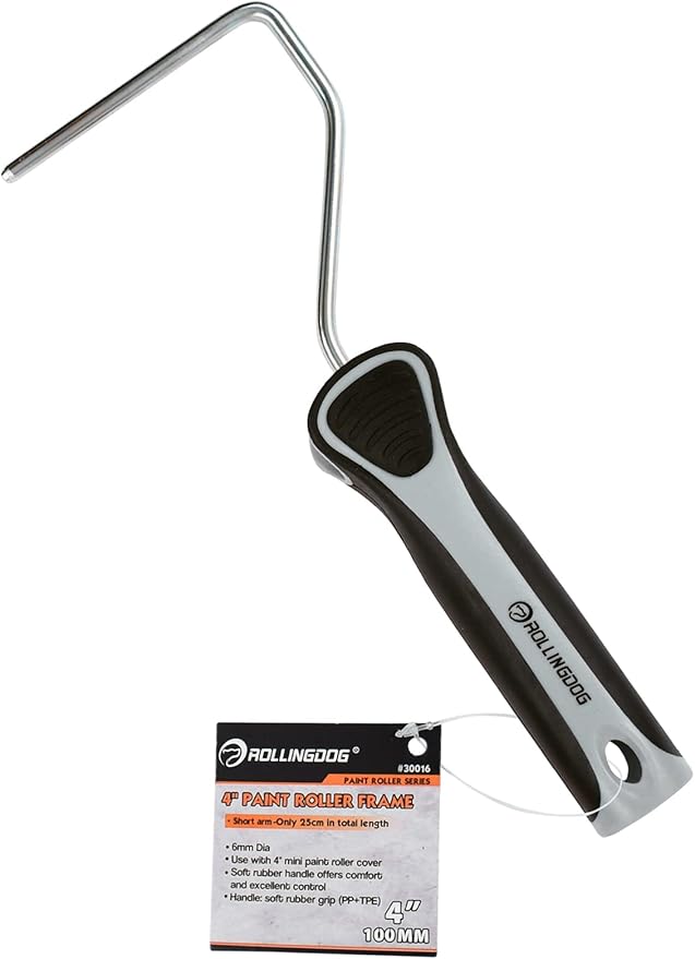 ROLLINGDOG Paint Roller Frame-With Single Rod,Use With 4 Inch Mini Paint Roller Covers,Great for Cutting in and Detail Painting (4 Inches)