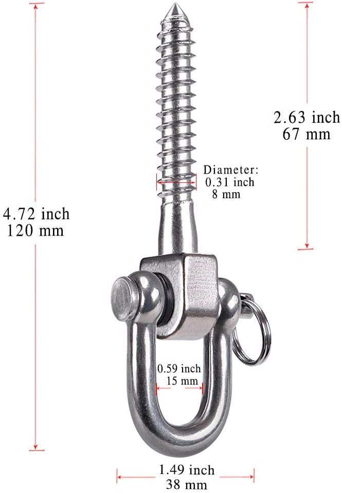 SELEWARE 2 Pack Swing Hangers Swing Set Hooks Stainless Steel Hammock Hooks for Porch Swing, Hammock Chair, Heavy Bag, Yoga Silk, Suspension Straps, Gymnastics Rings