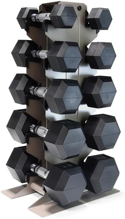 CAP Barbell Rubber Coated Hex Dumbbell Set with Vertical Rack | 100-300 lbs Free Weights Dumbbells Set for Home Gym | Multiple Options