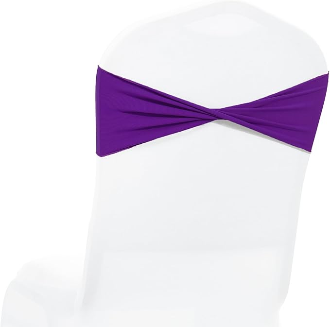 VDS Pack of 200 PCS | Purple | Spandex Chair Sashes Bows Without Buckle | Stretch Elastic Banquet Universal Folding Chair Band Tie with for Wedding Party Conference Celebration Event Decoration