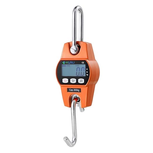 Klau Digital Hanging Scale High Precision Sensor 300 kg / 600 lb OCS-L Heavy Duty Industrial Crane Scales Smart Hoist Orange for Home Indoor Farm Factory Hunting Outdoor
