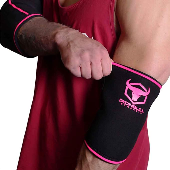 Elbow Sleeves 5mm (1 Pair) - High Performance Elbow Sleeve Support for Weightlifting, Weight Training & Powerlifting - Best Compression Straps - for Men and Women (XX-Large, Black/Pink)