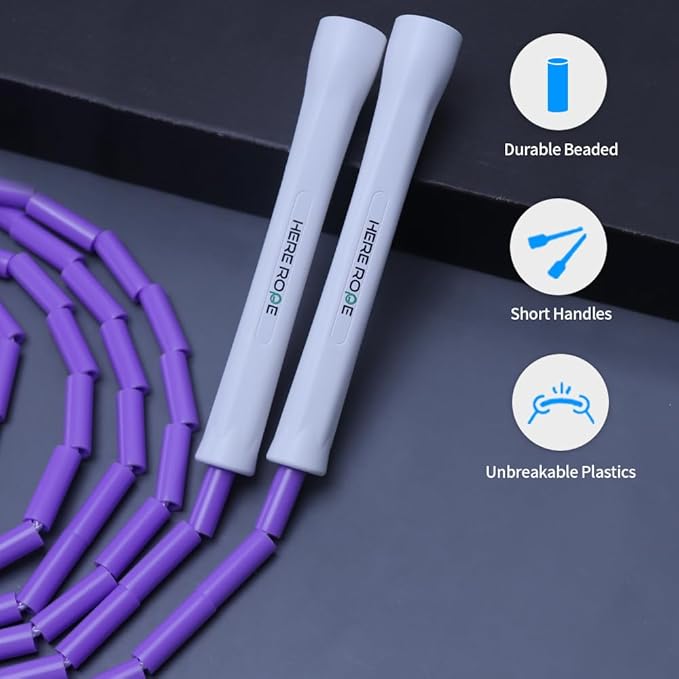 Black Beaded Jump Rope, Unbreakable Handles & Shatterproof Beads for Enhanced Fitness Training, Adjustable Beaded Jump Ropes for Kids, Men & Women