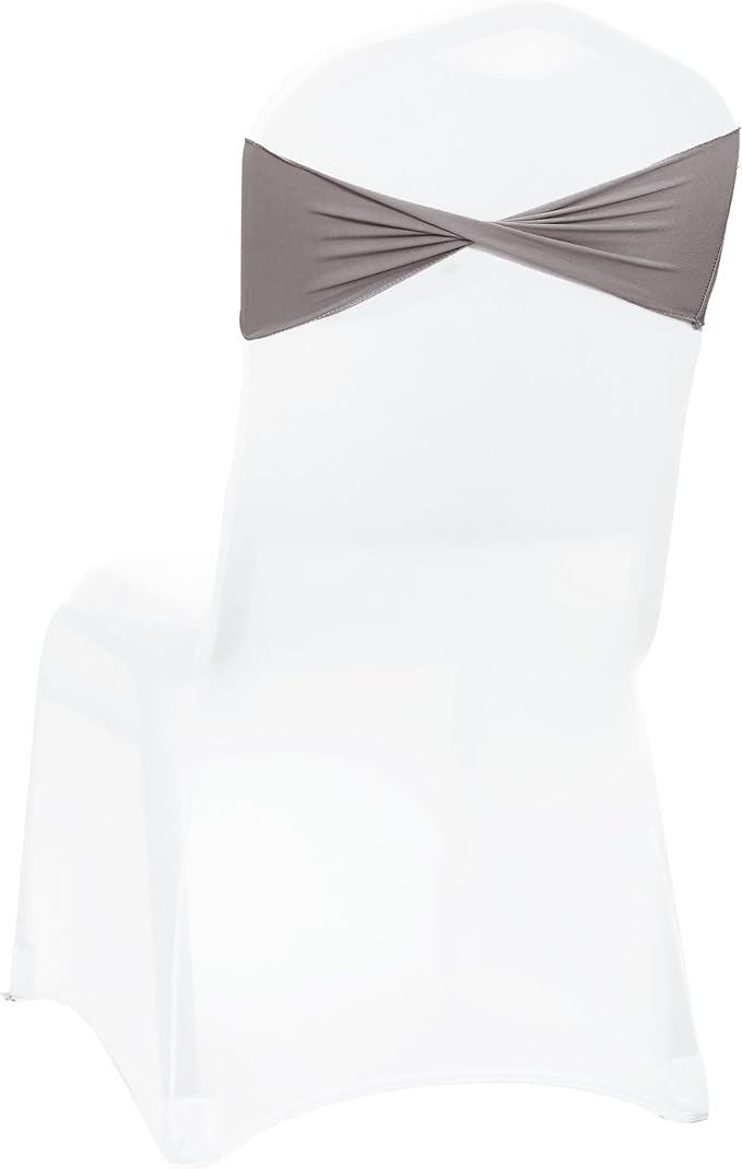 MDS Pack of 25 Spandex Chair Sashes Bows Elastic Stretch Dining Chair Bands Ties Without Slider Buckle Universal fits for Wedding Baby Shower Birthday Party Banquet Event Decoration - Silver Grey