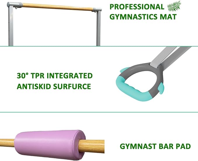 Foldable & Moveable Gymnastics Horizontal Bar with Rings,3’to 5’Adjustable Height Expandable Junior Kip Bar for Home,Indoor Gym Equipment for Kids
