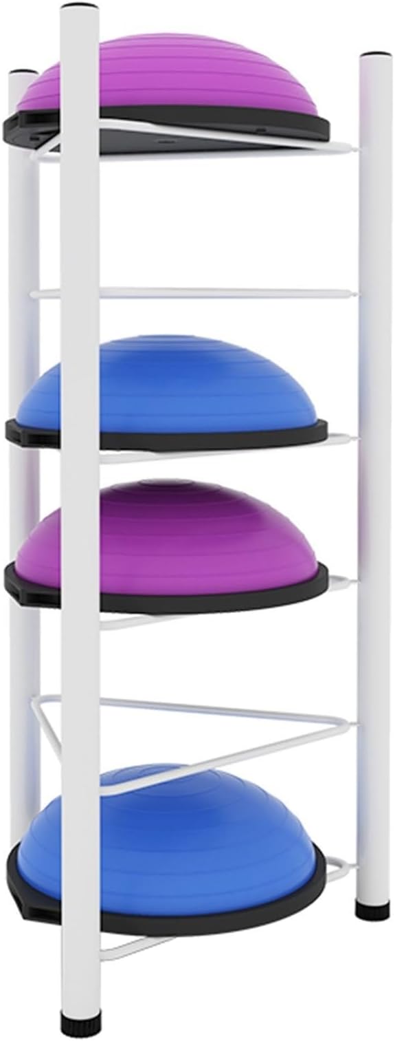Exercise Half Balance Ball Trainer Holder Storage Rack - Home Fitness Gym Workout Equipment 3/5/6/7 Tier Floor Stand Corner Storage Organizer for Basketball Bowling Medicine Yoga Bosu Balls(White,6 la