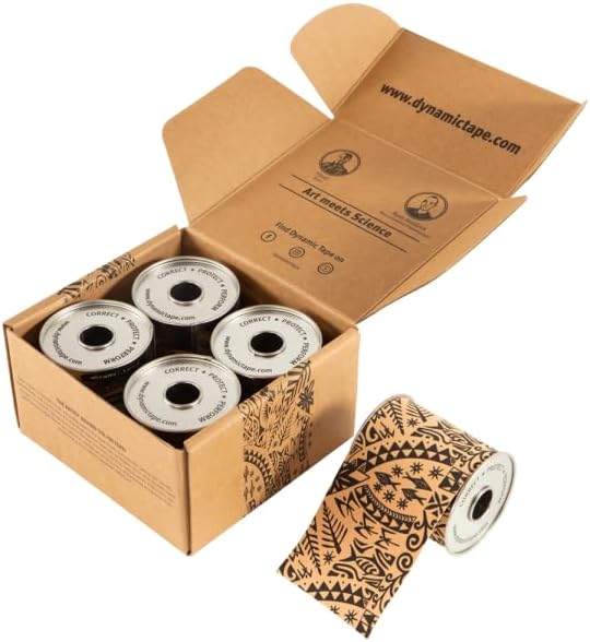 Dynamic Tape Original - Biomechanical Athletic Tape | 4 Way Stretch & Stronger Recoil Than Kinesiology Tape | Designed for Muscle & Joint Load Management | High-Load Sports Use (3" Beige/Black 4pack)