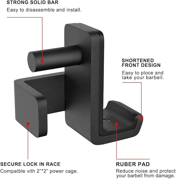 SELEWARE Solid Steel J Hooks for 2" x 2" or 3" x 3" Tube Power Cage with 1" 1/2" or 5/8" Hole Squat Rack Attachment, J-Hook Barbell Holder for Power Rack, Set of 2