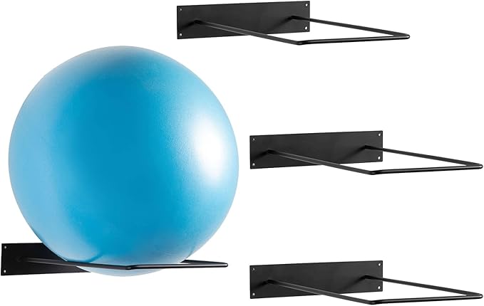 MyGift Yoga Ball Storage Wall Mount, Black Metal Pipe Racks for Exercise Ball Holder, Ball Storage for Home Gym or Studio