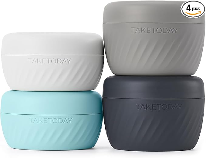 TakeToday Travel Containers for Toiletries, Leak-Proof, TSA Approved, Refillable Silicone Cylindrical Cream Jars with Lid for Cosmetic Toiletry, 2&3oz, 4 Pack, Grey