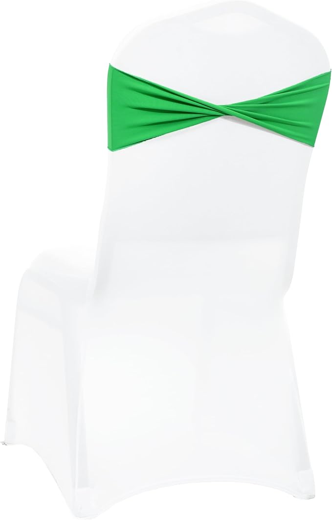 MDS Pack of 75 Spandex Chair Sashes Bows Elastic Stretch Dining Chair Bands Ties Without Slider Buckle Universal fits for Wedding Baby Shower Birthday Party Banquet Event Decoration - Light Green