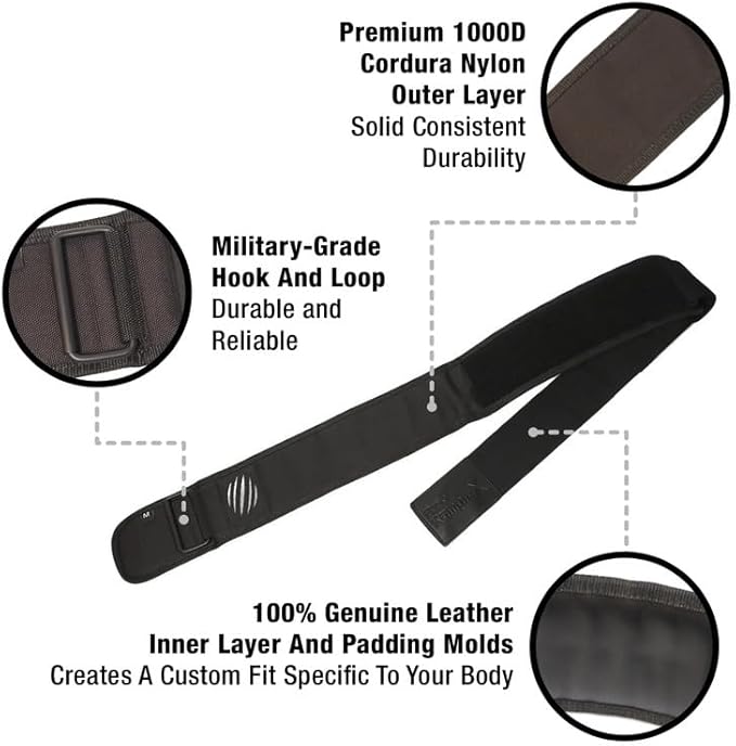 Bear KompleX Premium Leather APEX Weightlifting Belt, Abdominal & Back Support, Powerlifting, Squats and Weight Training, Low Profile Firm Back Easily Adjustable.