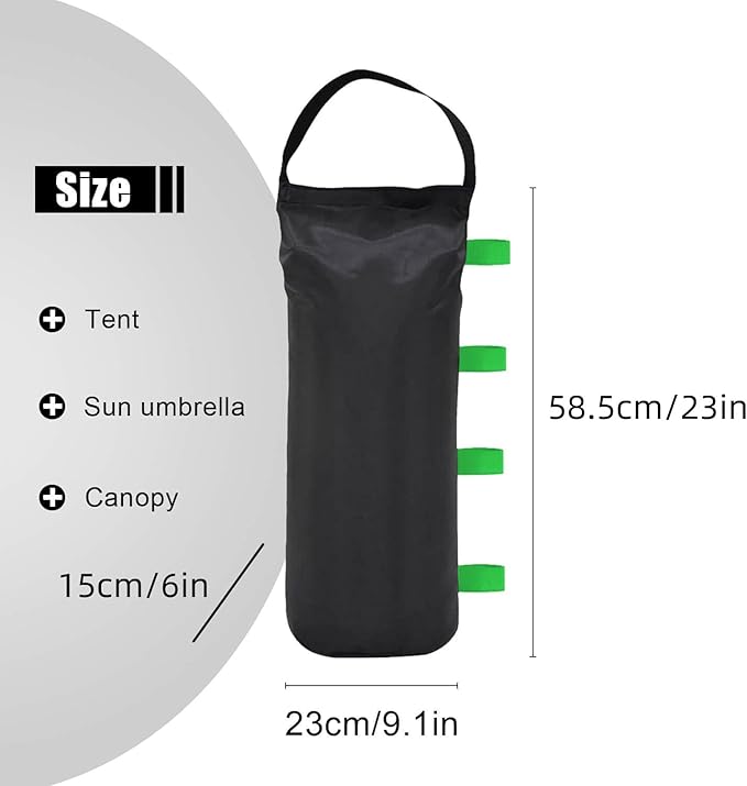 145 LBS Canopy Weights Sand Bags, 4-Pack Sand Bags for Weight Outdoor Advertising Tent Sunshade Fixed Windproof Pop up Canopy Tent Weights (Black-Green Straps)