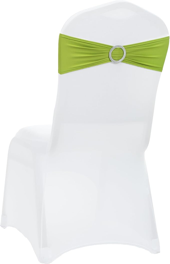 VDS - Apple Green | Spandex Chair Sashes Bows | 200 PCS | Stretch Elastic Banquet Universal Folding Chair Band Tie with Silver Buckle Slider for Wedding Party Conference Celebration Event Decoration