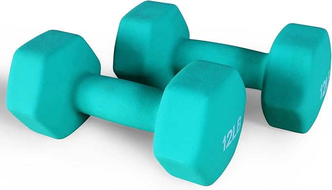 Fitvids Neoprene Dumbbell Hand Weights, Anti-Slip, Anti-roll, Hex Shape Colorful, Pair or Set with Stand