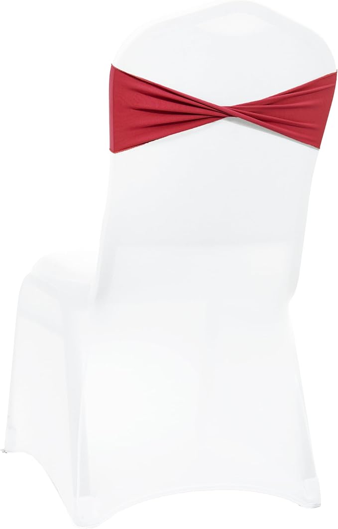 MDS Pack of 150 Spandex Chair Sashes Bows Elastic Stretch Dining Chair Bands Ties Without Slider Buckle Universal fits for Wedding Baby Shower Birthday Party Banquet Event Decoration - Apple Red