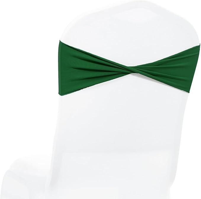 MDS Pack of 50 Spandex Chair Sashes Bows Elastic Stretch Dining Chair Bands Ties Without Slider Buckle Universal fits for Wedding Baby Shower Birthday Party Banquet Event Decoration - Green