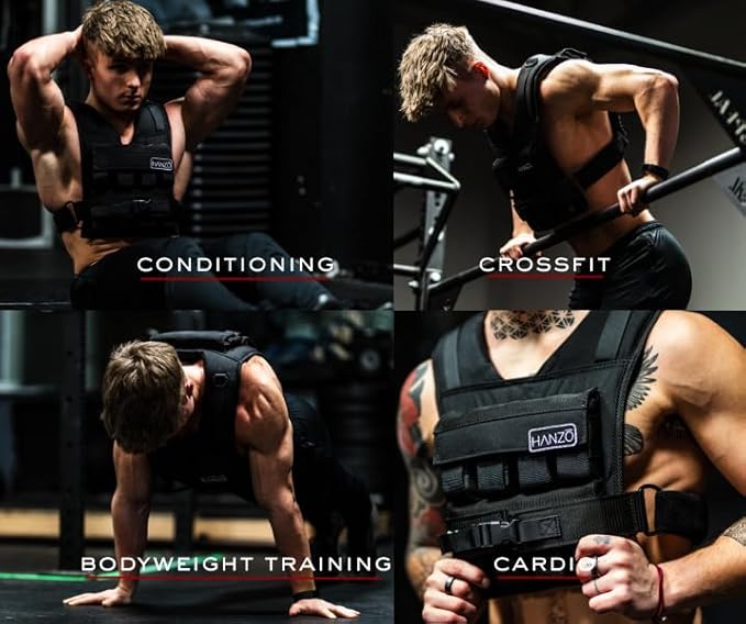 HANZO Weighted Vest for Men & Women 25lbs | 35lbs | 45lbs | 65lbs | Weight Vest With Removable Iron Weights, Adjustable Heavy Duty Weighted Workout Vest for Calisthenics & Fitness Training