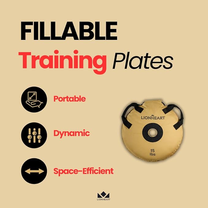 Lionheart Sand Bag Weight Plates Set | Sandbags for Working Out | Home Gym Bumper Plates | Travel-Friendly Sandbag for Fitness & Weight Training | Unfilled 10, 15, 25, 35, 45 lb Plates (Set of 2)