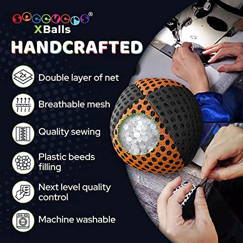 speevers Juggling Balls for Beginners and Professionals Set of 3, 14 Colors Available, 2 Layers of Net and Carry Case, Xballs Juggling Balls (Black - Orange, 4.2 oz)
