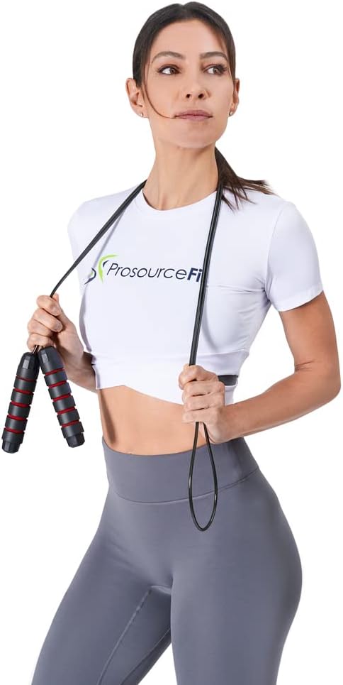 ProsourceFit Speed Jump Rope up to 8 Foot Adjustable Length for Men and Women, Foam Handles, Ultra Light Rope for Boxing, Jumping Exercises and Cardio Workout