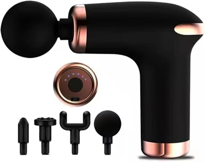 Mini Handheld Massage Gun – BX-760 Deep Tissue Massager | 6 Speed Levels | 4 Heads | 1200mAh Battery | Lightweight & Portable | Ideal for Athletes, Seniors, Office & More (Black)