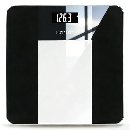 NUTRI FIT Digital Bathroom Scale for Body Weight, High Accuracy 0.1 lb Precision, 400 lb Capacity, Step-On Technology, Large Backlit LCD Display, Tempered Glass Weight Loss Scale for Home & Fitness