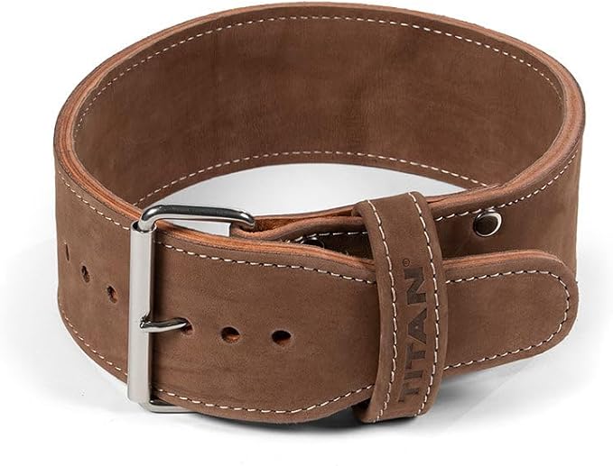 Titan Fitness MAXXUM Weightlifting Belt, 4" Wide x 10mm Thick Vegetable-Tanned Leather, Adjustable Single Prong Buckle for Powerlifting, Deadlifts, Weight Training & Bodybuilding
