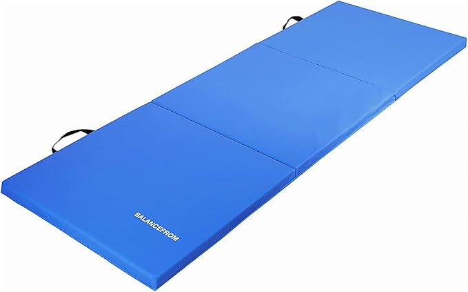 BalanceFrom 6x2 Feet 3-Panel Folding Gymnastics Mat – 1.5-Inch Thick Pad with Vinyl Surface and Carrying Handles for Tumbling, Yoga, Pilates, Home Workouts, and Martial Arts