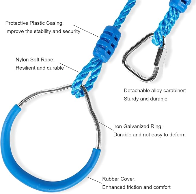 Ninja Rings Monkey Bars Swing Trapeze Bar Playground Swingset Rings Ninja Course for Kids Ninja Gymnastic Rings Backyard Ninjaline Obstacle Accessories (6 Color)